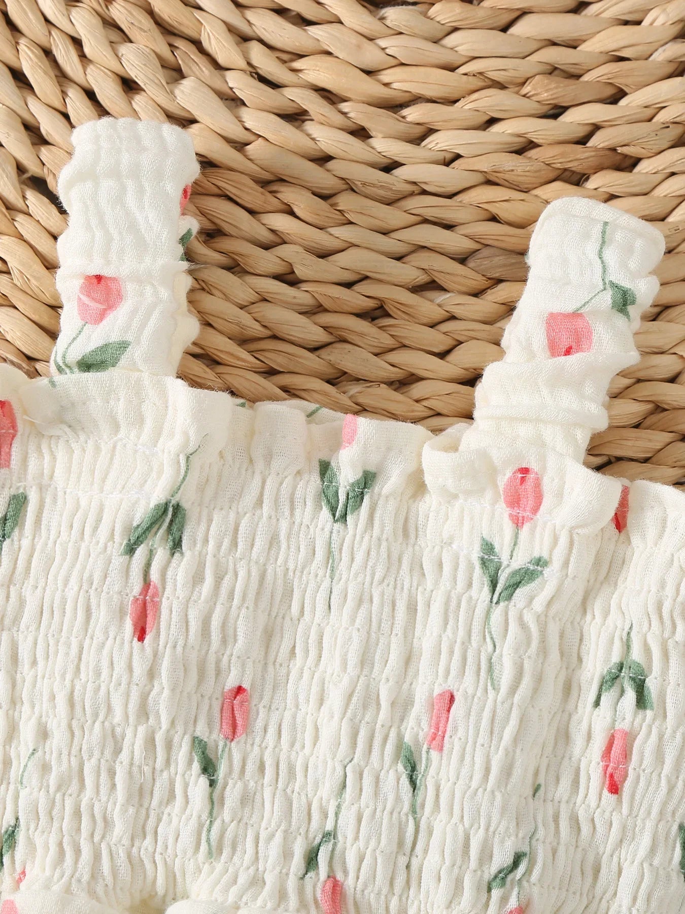 Baby & Toddler Girls Cotton Tulip Print Sleeveless Romper with Matching Sun Hat  (3-24M)