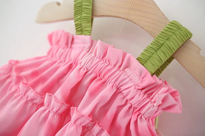 Toddler Girls' 2-Piece Summer Outfit - Pink Heart Tulip Strap Top & Shorts Set (6M-4T)