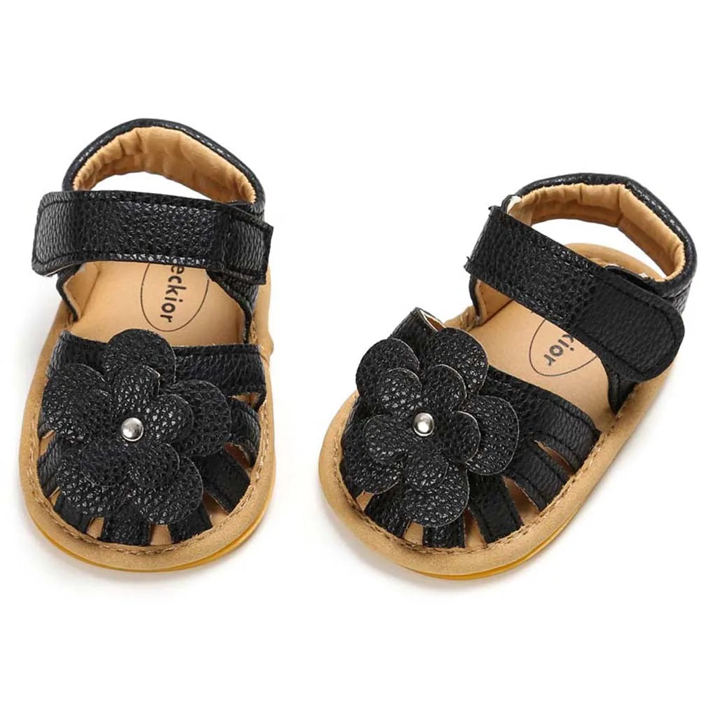 Infant Baby Girl Flower Sandals - Soft Sole Non-Slip First Walkers (0-18M)