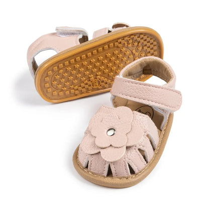 Infant Baby Girl Flower Sandals - Soft Sole Non-Slip First Walkers (0-18M)