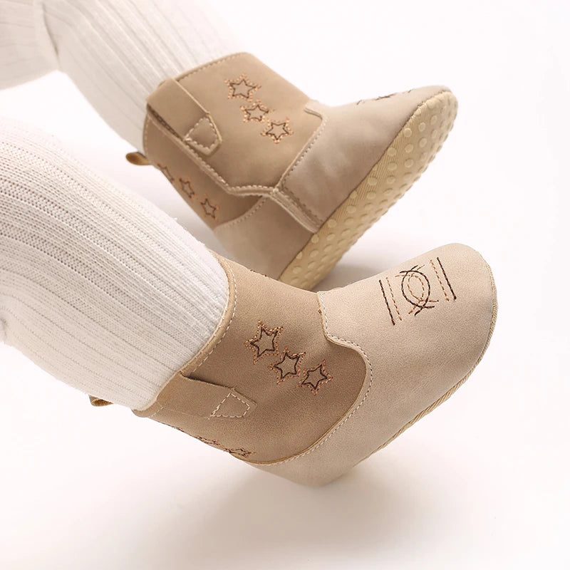 Infant Two-Tone Cowboy Boots - Soft Sole Western Star Booties (0-18M)