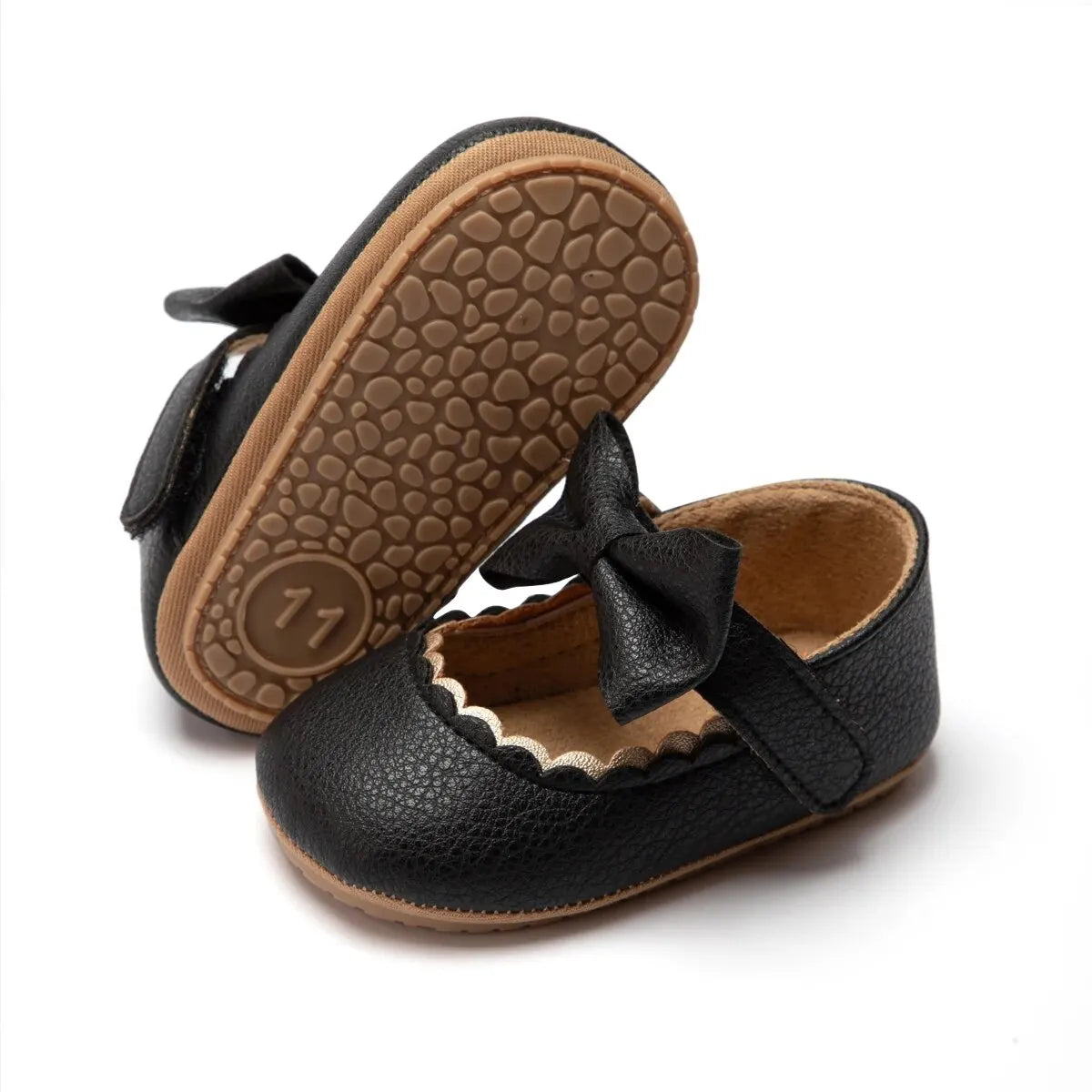 Baby Girl Mary Jane Dress Shoes - Non-Slip Rubber Sole Bowknot First Walkers (0-18M)