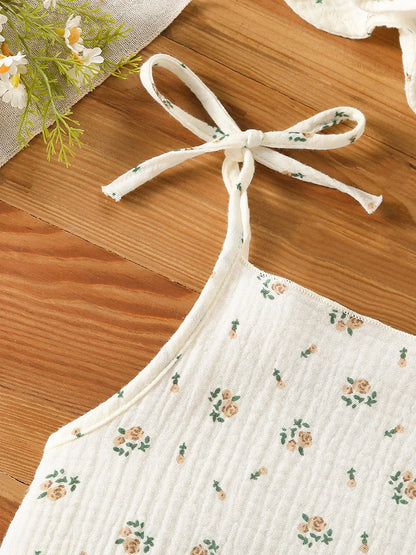Baby Girl Muslin Cotton Romper & Sun Hat Set - Floral 2-Piece Summer Bodysuit (3-18M)
