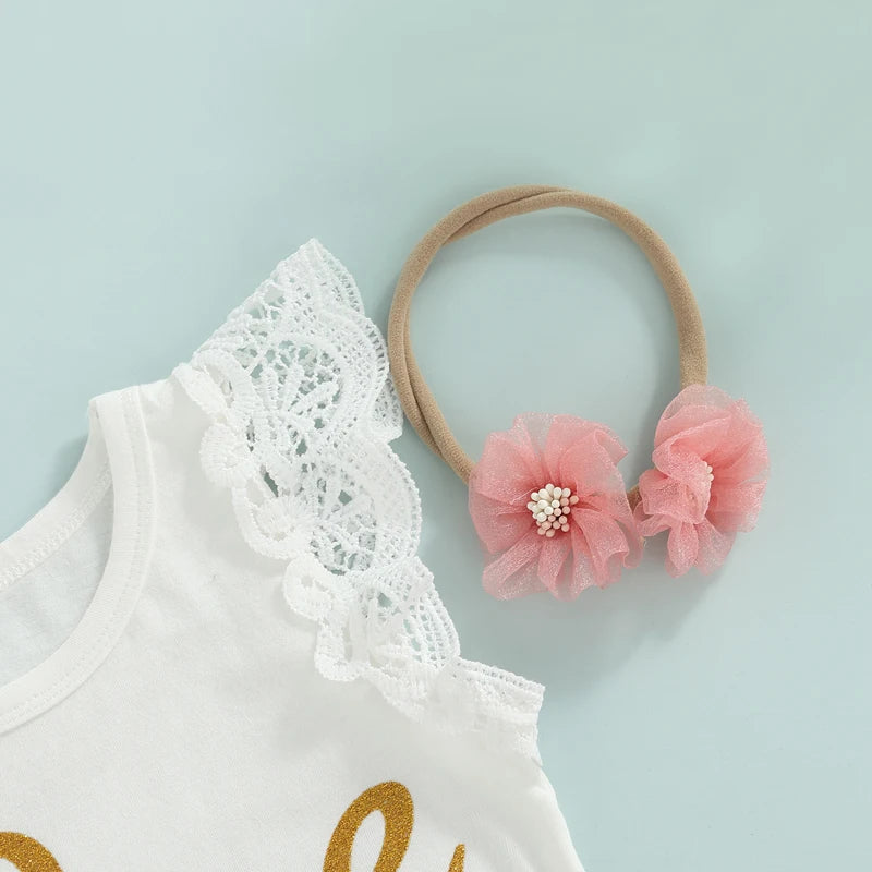 Baby Girls 1st Birthday Outfit | "One" Letter Print Lace Romper, Tulle Tutu Skirt & Headband Set - 3-Piece Pink Summer Cake Smash Suit (0-18M)