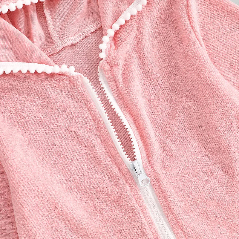 Girls Hooded Swim Coverup - Zip-Up Terry Cloth Beach Robe & Towel Dress (1-8Y)