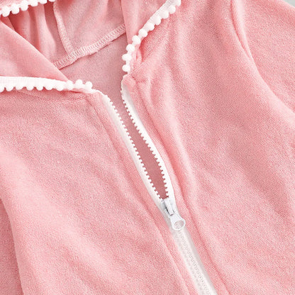 Girls Hooded Swim Coverup - Zip-Up Terry Cloth Beach Robe & Towel Dress (1-8Y)