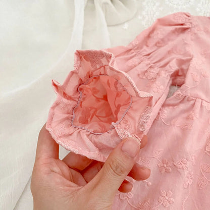 Toddler & Girls Pink Floral Embroidered Long Sleeve Tiered Dress (2T-6T)
