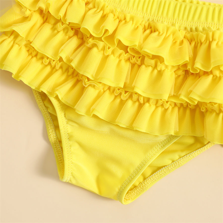 3-Piece Infant Baby Girl Summer Swimsuit Set - Ruffle Halter Bikini Top, Tutu Shorts & Sun Hat (0-24M)
