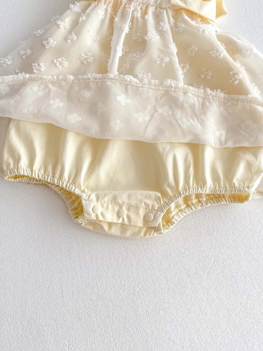 Sweet Floral Swiss Dot Baby Girl Dress - Korean Style Summer Princess Romper (0-24M)