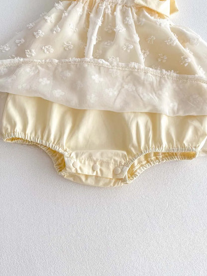 Sweet Floral Swiss Dot Baby Girl Dress - Korean Style Summer Princess Romper (0-24M)