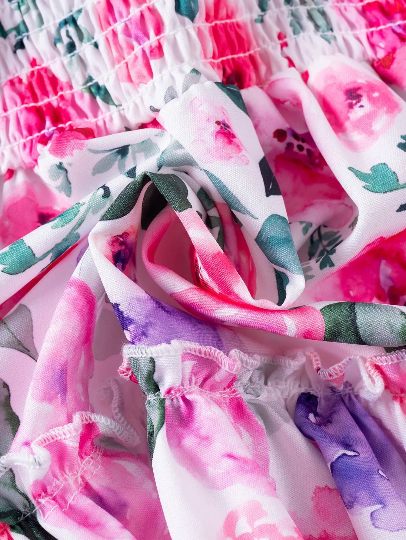 Girls Floral Summer Dress with Ruffled Sleeves & Smocked Waist (2T-6T)