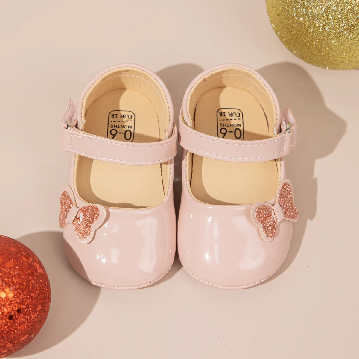 Patent Baby Girl Butterfly Mary Janes: Non-Slip Soft Sole (0-18M)