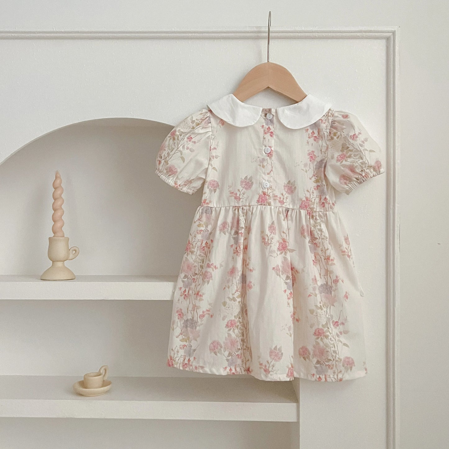 Pink Floral Smocked Sister Matching Outfits - Puff Sleeve Cotton Romper & Princess Dress (3M-6T)