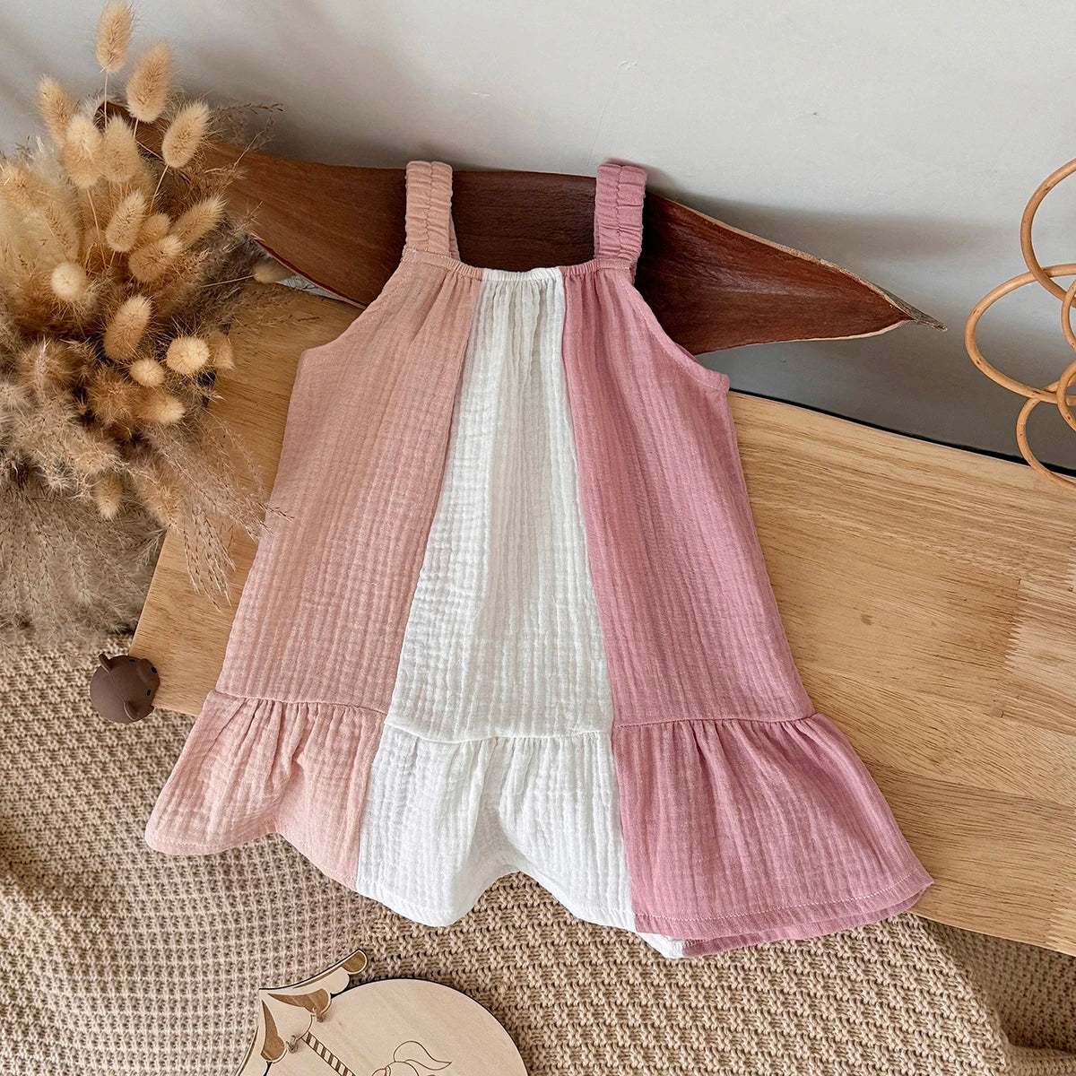 Baby & Toddler Girl 100% Cotton Muslin Tiered Sundress – Sleeveless Pastel Colorblock Boho Summer A-Line Dress (6M-3T)