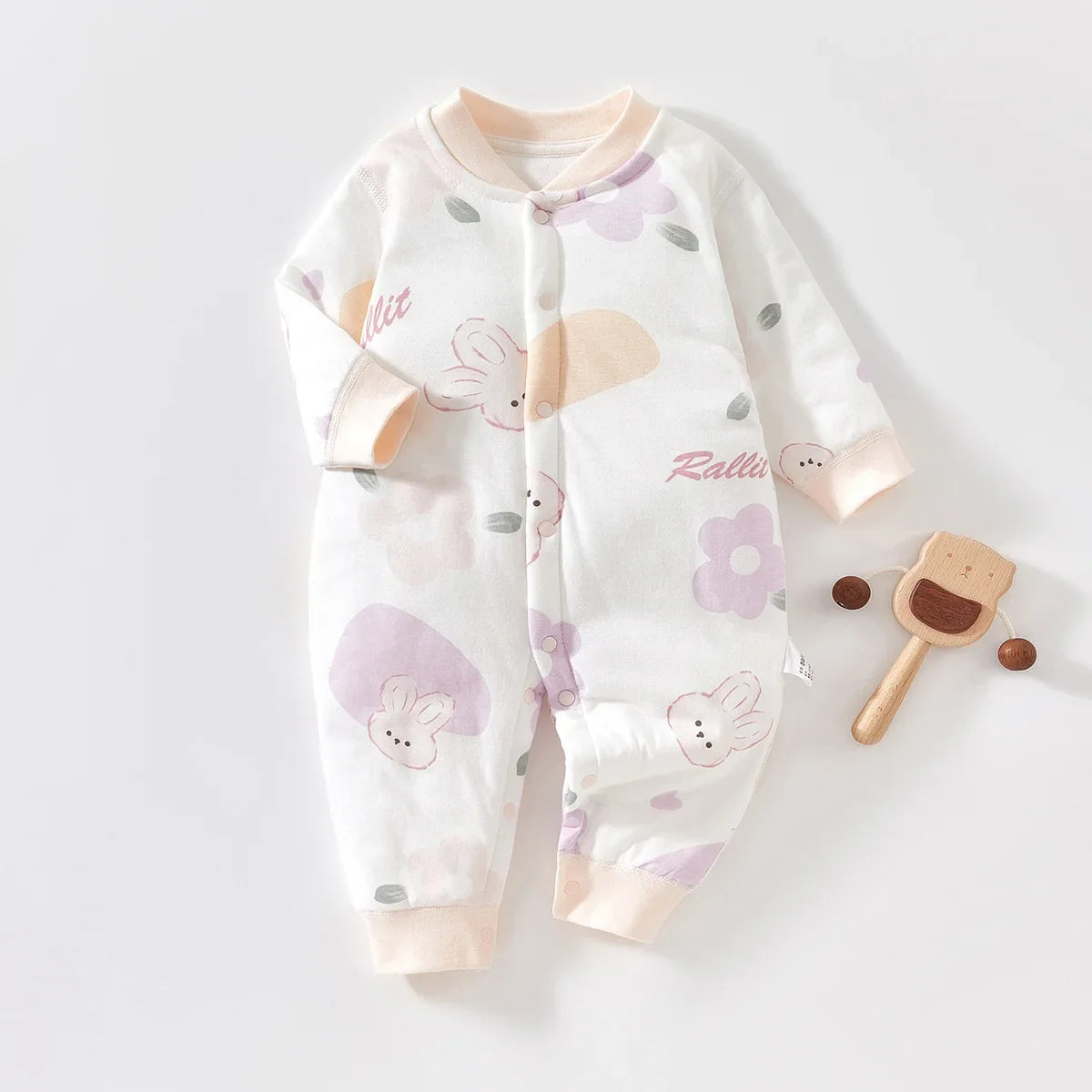 Soft Cotton Baby Romper - Long Sleeve Jumpsuit with Cute Bear, Rabbit & Floral Prints (1-9 Months)