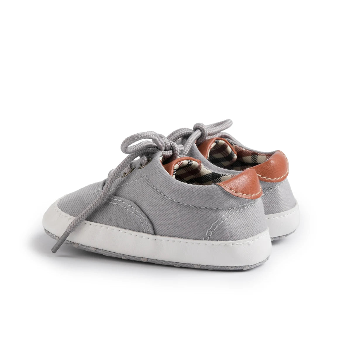 Baby Boy Canvas Shoes Soft Sole Non-Slip First Walkers Infant & Toddler Pre-Walker Sneakers Plaid Lining Lace-Up (0-18M)