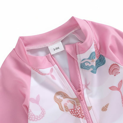 Mermaid Rash Guard & Sun Hat Set | Long Sleeve Swimsuit Pink (3M-3T)