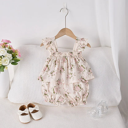 Baby & Toddler Girls Floral Cotton Outfit - Ruffled Top & Shorts Set - (3M- 3T)