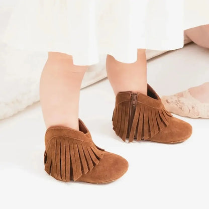 Baby Western Fringe Moccasin Booties - Soft Anti-Slip Sole Infant Cowboy Cowgirl Shoes, First Walkers (0-18M)
