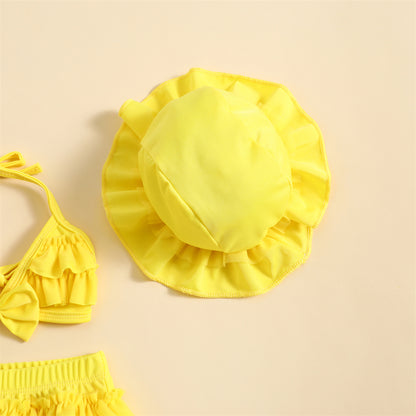 3-Piece Infant Baby Girl Summer Swimsuit Set - Ruffle Halter Bikini Top, Tutu Shorts & Sun Hat (0-24M)