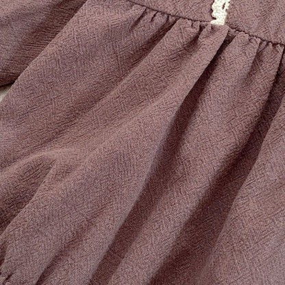 Toddler & Girls Brown Floral Embroidered Cotton Long Sleeve Dress (2T-6T)