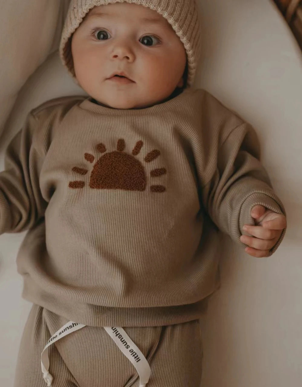 Unisex Baby Knit Outfit Set – Long Sleeve Embroidered Sweatshirt & Pants – Rainbow, Sun, & Letter Designs (6M-3T)
