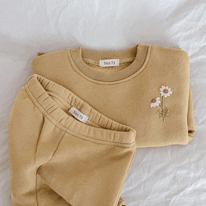 Girl's Baby & Toddler Cotton Knit Tracksuit - Floral Embroidered Sweatshirt & Jogger Set (9M-4T)