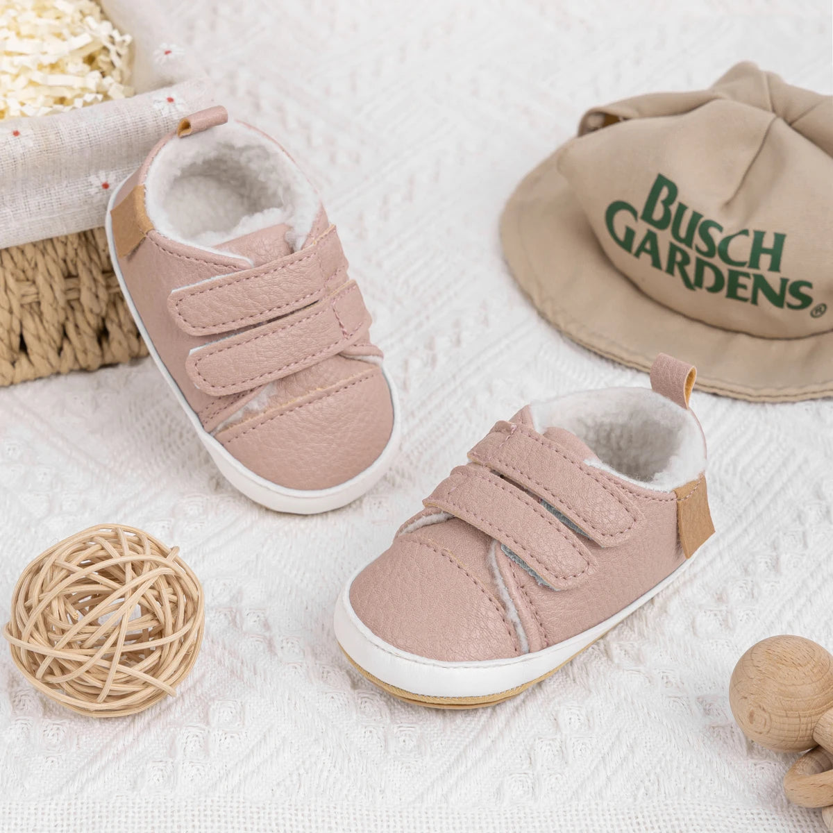 Baby Girl Pink Fleece-Lined Soft Sole Sneakers - First Walkers (0-18M)