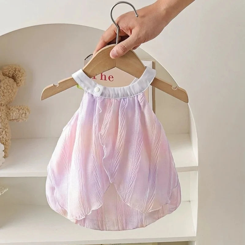 Baby Girls Tulip Petal Romper Dress - Iridescent Summer Halter Bodysuit (3-24M)