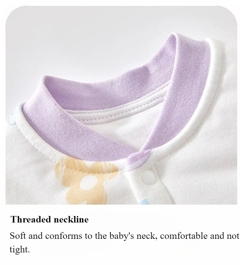 Soft Cotton Baby Romper - Long Sleeve Jumpsuit with Cute Bear, Rabbit & Floral Prints (1-9 Months)