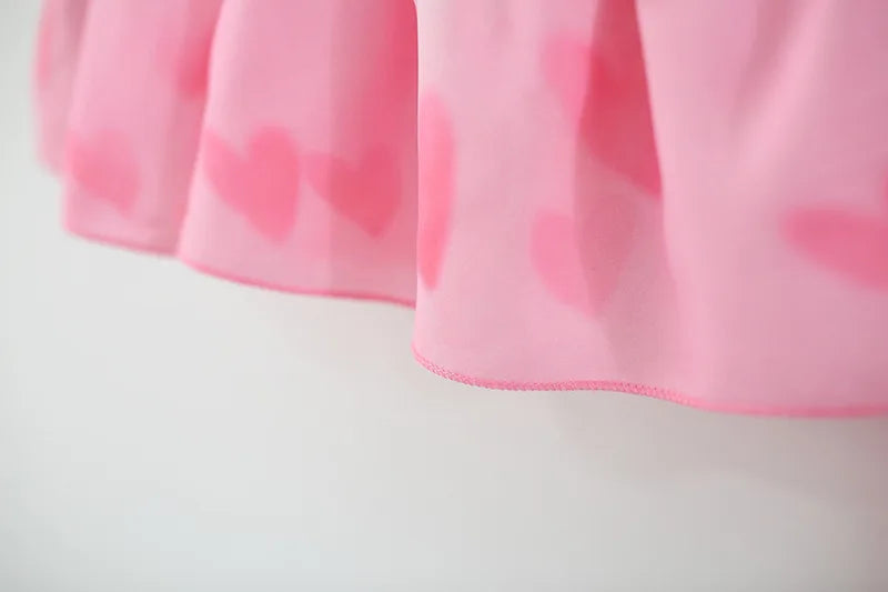 Toddler Girls' 2-Piece Summer Outfit - Pink Heart Tulip Strap Top & Shorts Set (6M-4T)