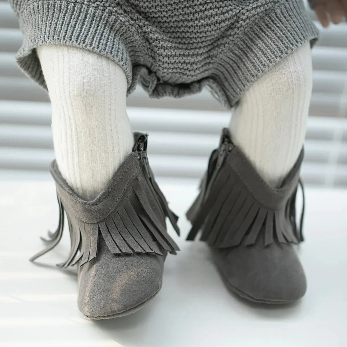 Baby Western Fringe Moccasin Booties - Soft Anti-Slip Sole Infant Cowboy Cowgirl Shoes, First Walkers (0-18M)