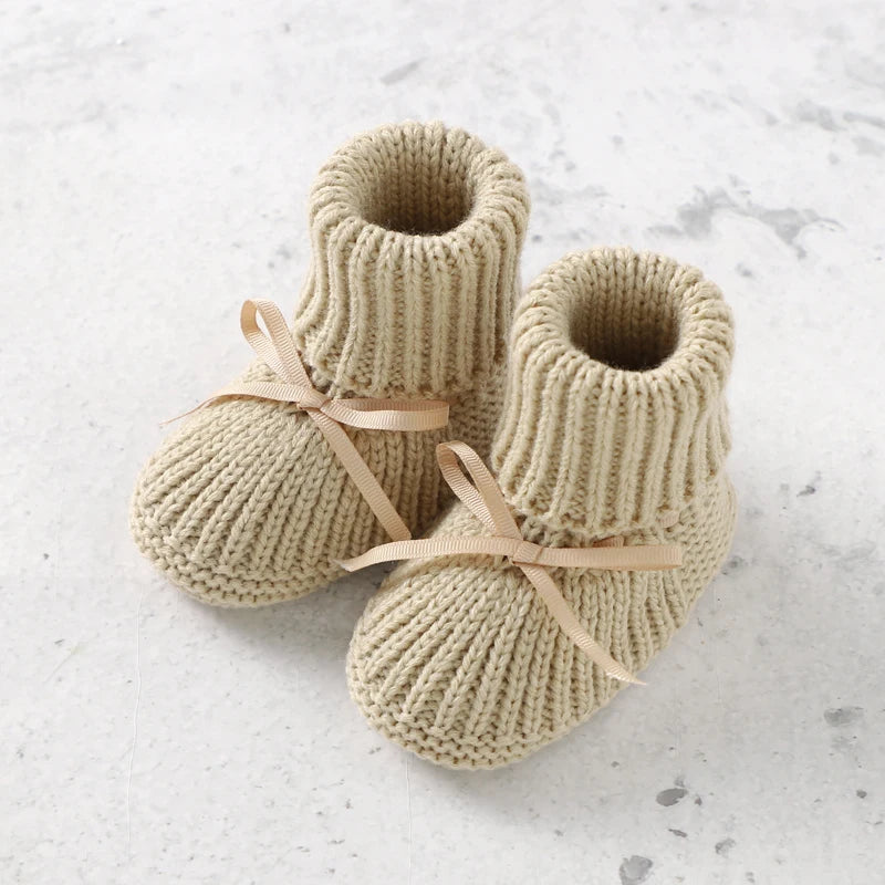 Ribbon-Tie Knit Baby Booties (0-18M)