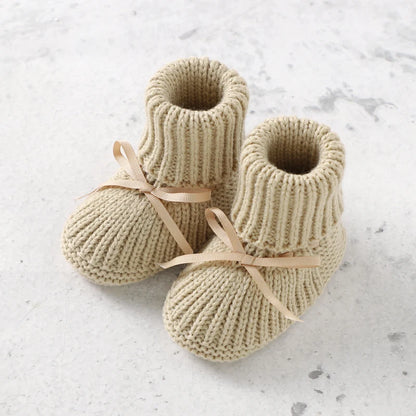 Ribbon-Tie Knit Baby Booties (0-18M)