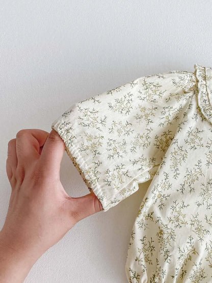 Baby Girl Floral Long Sleeve Bodysuit - Korean Style Peter Pan Collar Romper (0-24 Months)