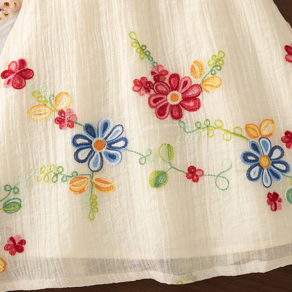 Embroidered Baby Girl Summer Dress - Floral Cotton Sleeveless A-Line Toddler Dress (6M - 4T)