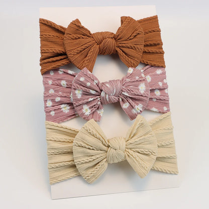 3-Pack Baby Nylon Headbands - Soft Cable Knit Stretchy Bows for Infants & Toddlers (0-3T)