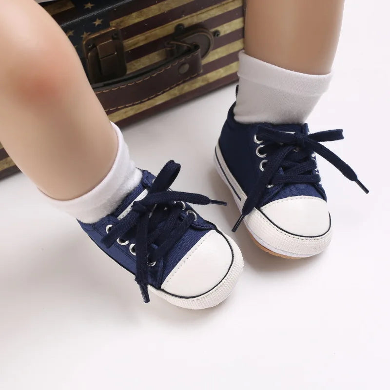 Classic Infant Athletic Sneaker | Soft Sole Canvas Crib Shoes (0-18M)