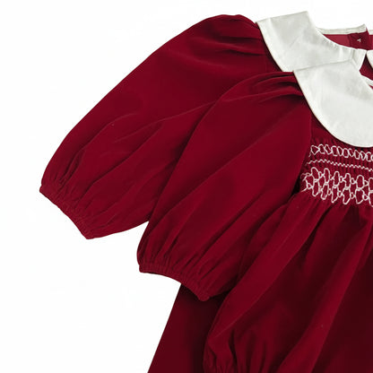 Toddler Girl Red Christmas Dress | Smocked Holiday Outfit with Collar (2-6T)