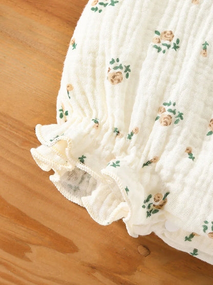 Baby Girl Muslin Cotton Romper & Sun Hat Set - Floral 2-Piece Summer Bodysuit (3-18M)