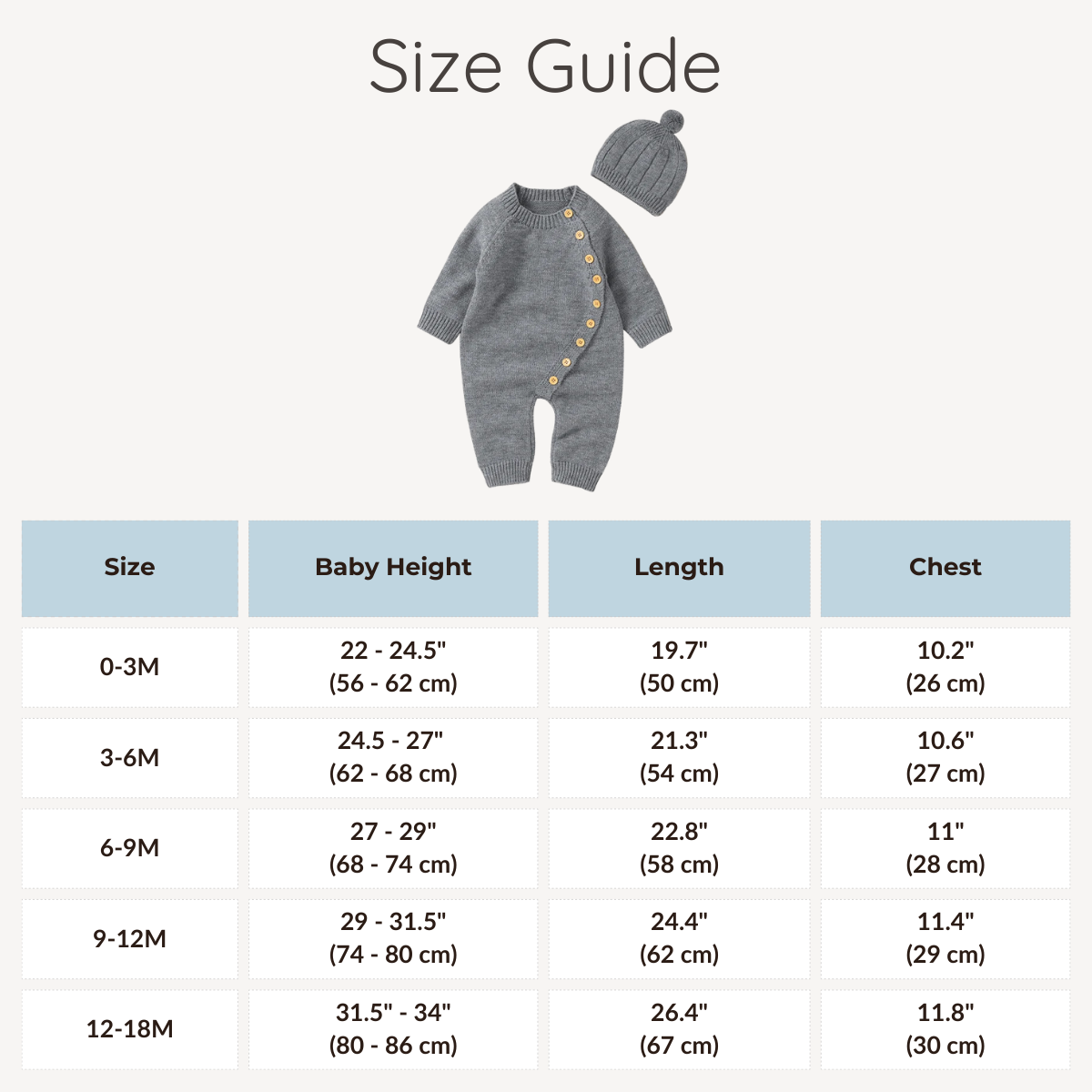 Knitted Baby Romper & Hat Set - Soft Side-Button Jumpsuit (0-18M)