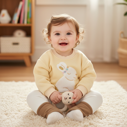 Toddler Girl Winter Bunny Fleece Outfit - 2pc Sherpa-Lined Sweatshirt & Joggers Set (6M-3T)