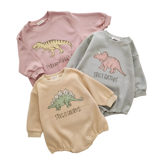 Baby Boys & Girls Dinosaur Sweatshirt Romper - Cotton Unisex Bodysuit (1-18M)