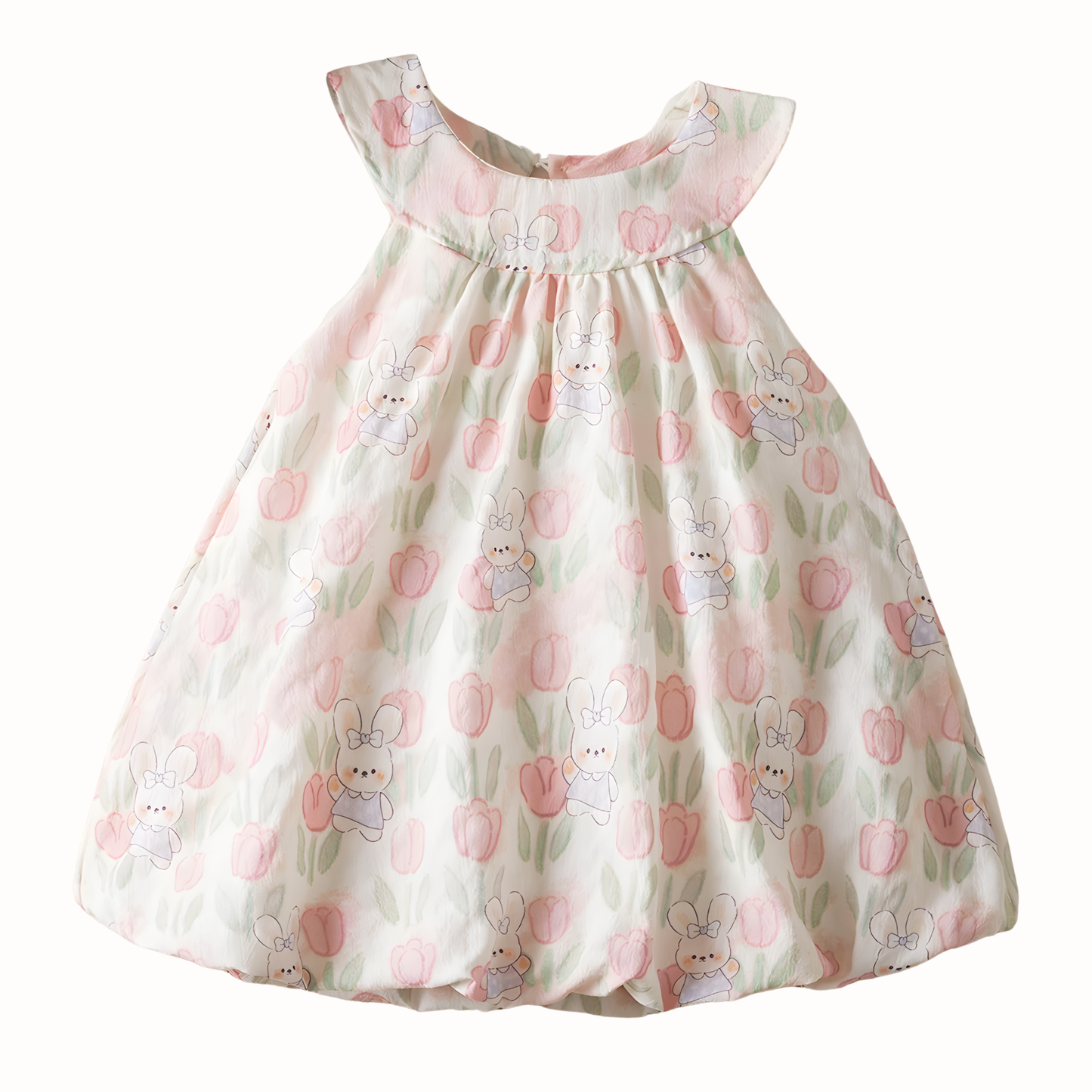 Baby Girl Easter Dress with Bunny Ears & Tail - Cotton Tulip Print Summer Sun Dress (9M-3T)