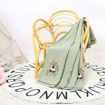 Soft 100% Cotton Knit Baby Blanket featuring a cute brown cartoon bear design.