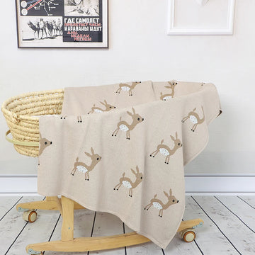 Soft 100% Cotton Knit Baby Blanket with a Cute Deer Design