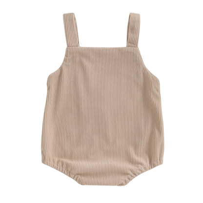 Unisex Baby Rooster Embroidery Corduroy Romper - Sleeveless Beige Overalls Bodysuit (0-12M)