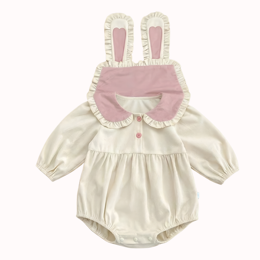 Baby Girl Bunny Ear Easter Bodysuit - Long Sleeve Cotton Jumpsuit (3-24M)