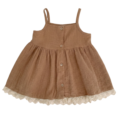 Baby Girls Muslin Cotton Summer Dress - Sleeveless Button-Front Boho Eyelet Sun Dress (3M-24M)