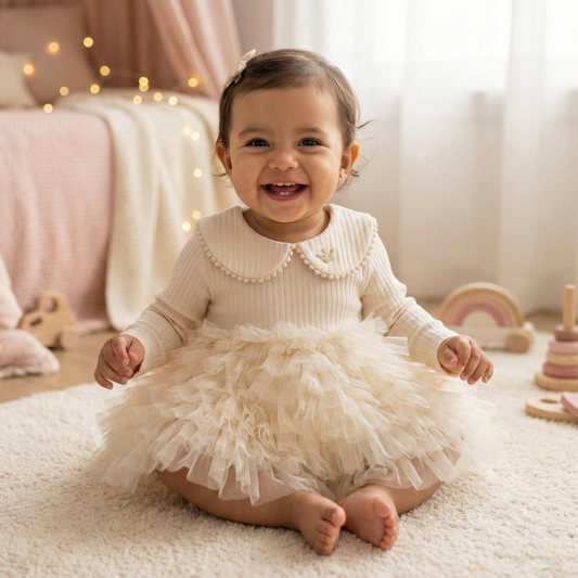 Baby Girl wearing Cream princess dress